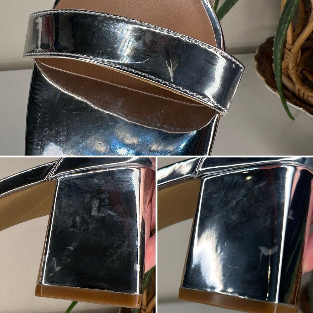 Abound Silver Metallic Block Heel Sandals, Square Toe Ankle Strap 9M - Picture 14 of 15